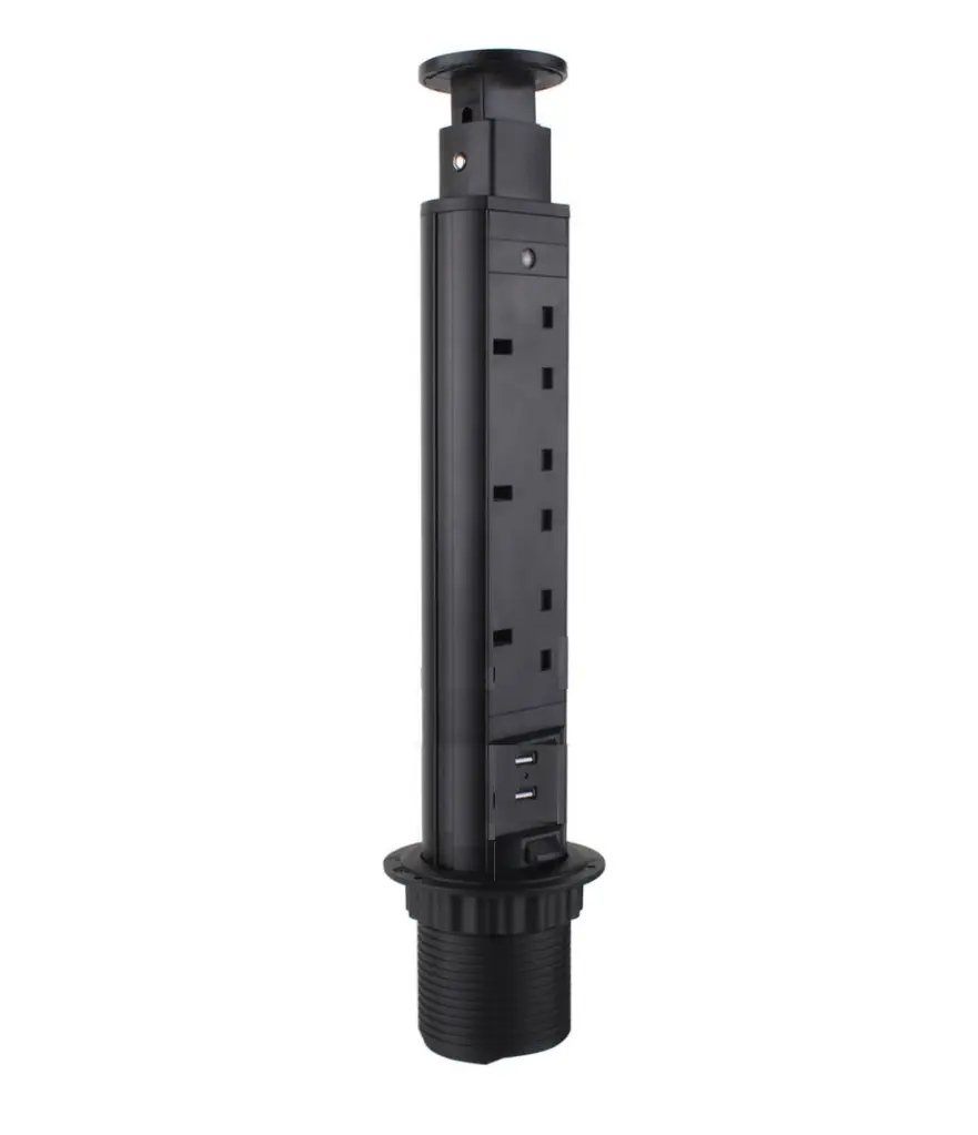 [APP07-3UK-2USB-Black] Popup Socket 60mm — Black