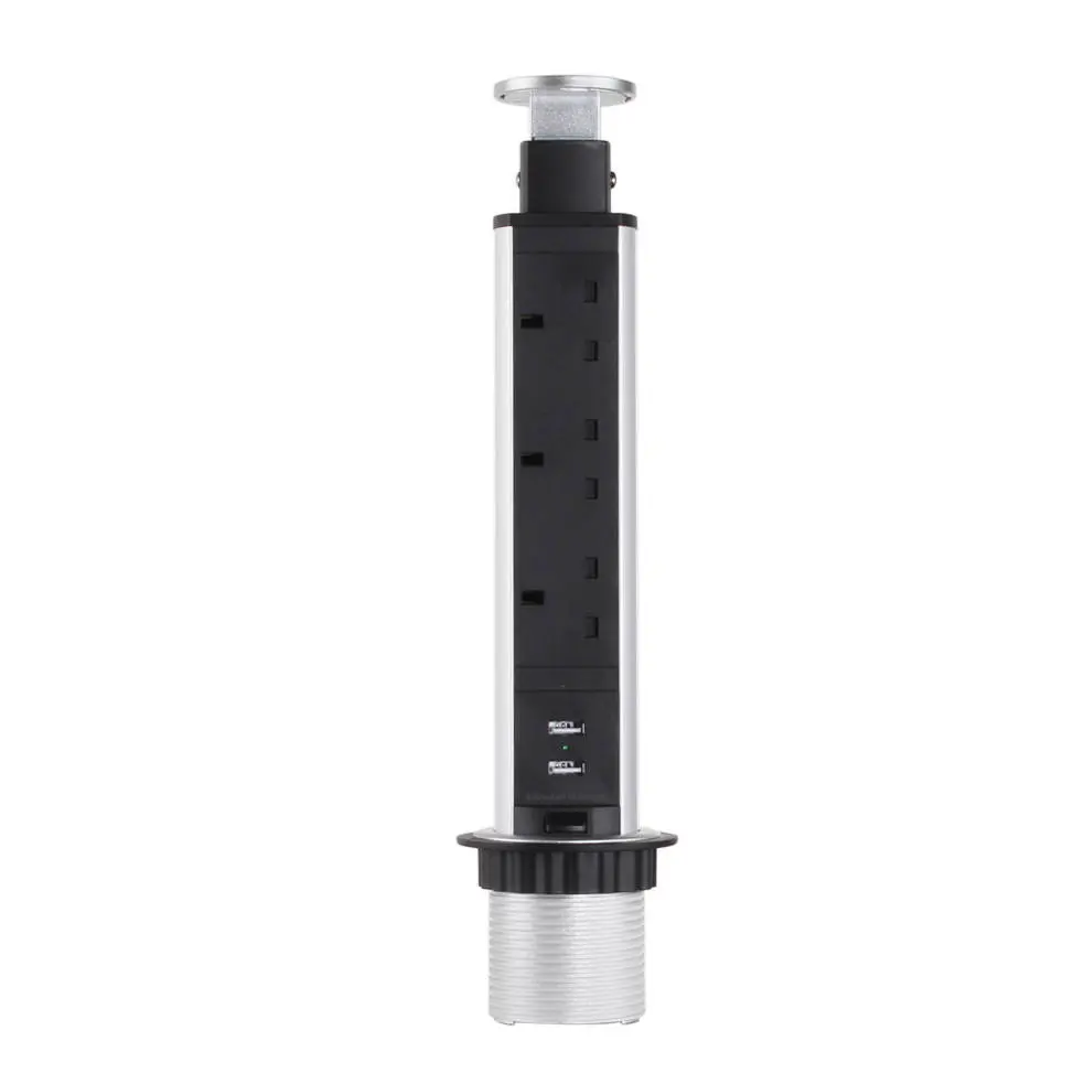 [APP07-3UK-2USB-Silver] Popup Socket 60mm — Silver
