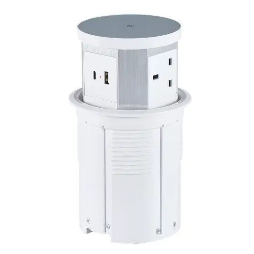 [W9-3UK-USB-White] Popup Socket 110mm with Wireless Charging 15W — White