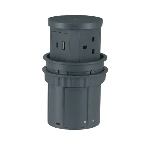 [W9-3UK-USB-Grey] Popup Socket 110mm with Wireless Charging 15W — Grey